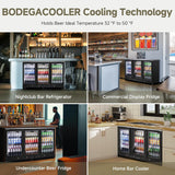 COOLER Commercial Bar Cooler With 3 Glass Doors,12 Cu.Ft Counter Height Back Bev