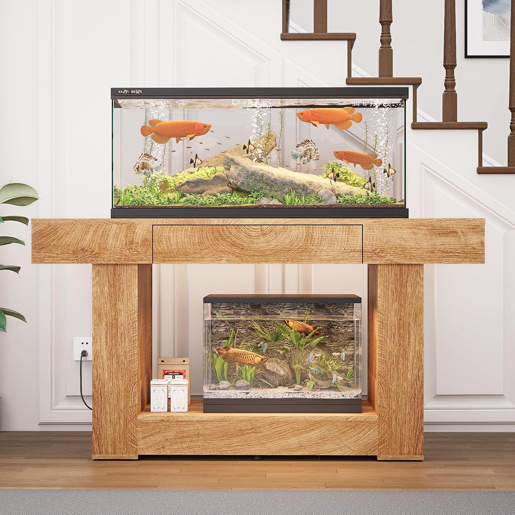 55-75/90 Gallon Aquarium Stand, Fish Tank Stand with Power Outlets & USB Ports, Heavy Duty Double Aquarium