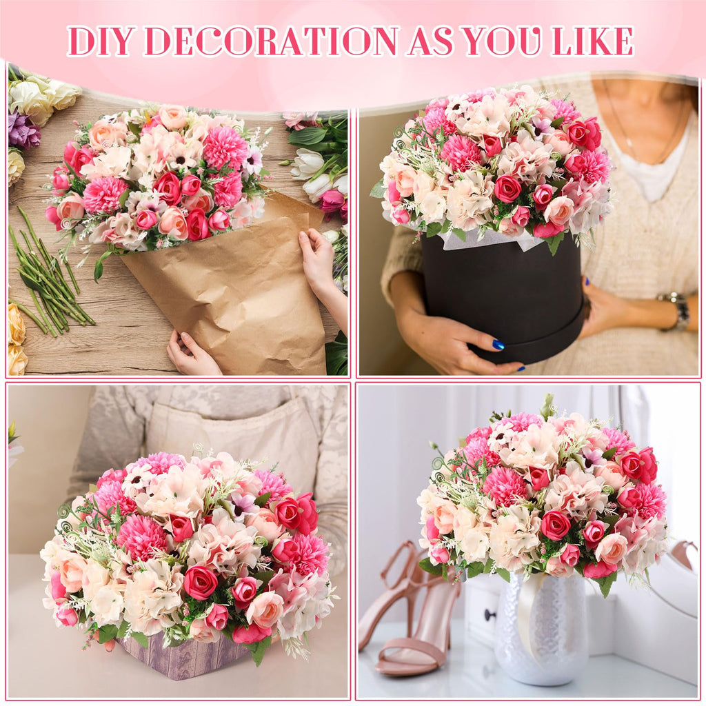 12 Bundles Peonies Artificial Flowers Faux Roses, Rose Red