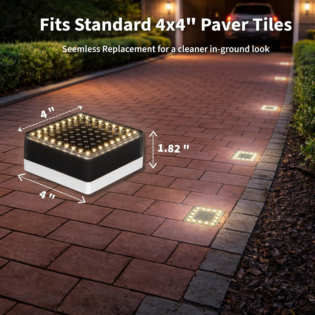 Solar Ground Lights, 4x4 Paver Light, Warm White, 2Pk