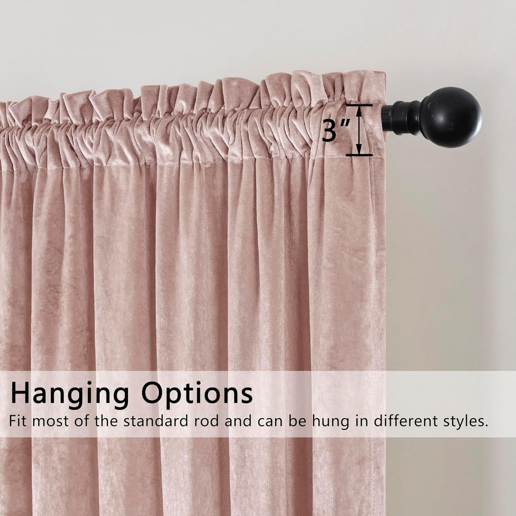 Pink Crushed Velvet Curtains 52x84inch Rod Pocket-2P - Set of 2