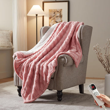 Electric Heated Blanket, 72x84 Heating Full Luxury Soft Faux Fur Pink