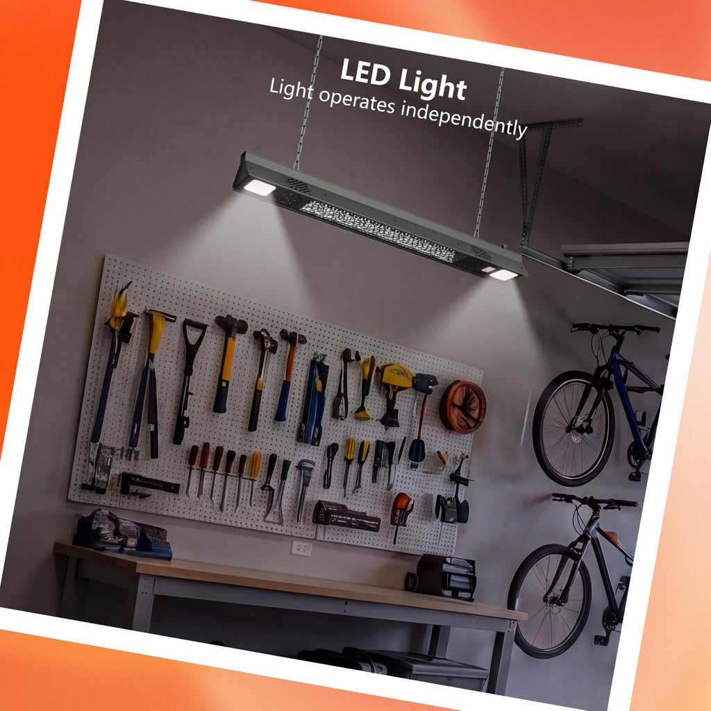 Hanging Electric Patio Heater with Light Ceiling Outdoor, Wifi Control, 1500W Infrared 9 Heat Levels, 24H Timers, 1s