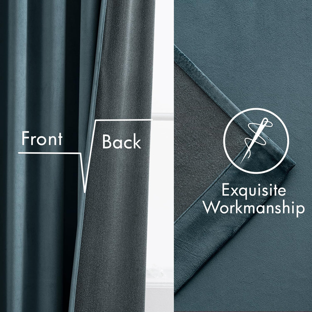Grayish Blue Velvet Curtains 96 Inches Long Blackout Thermal Insulated Soundproof Curtain Privacy Room Darkening