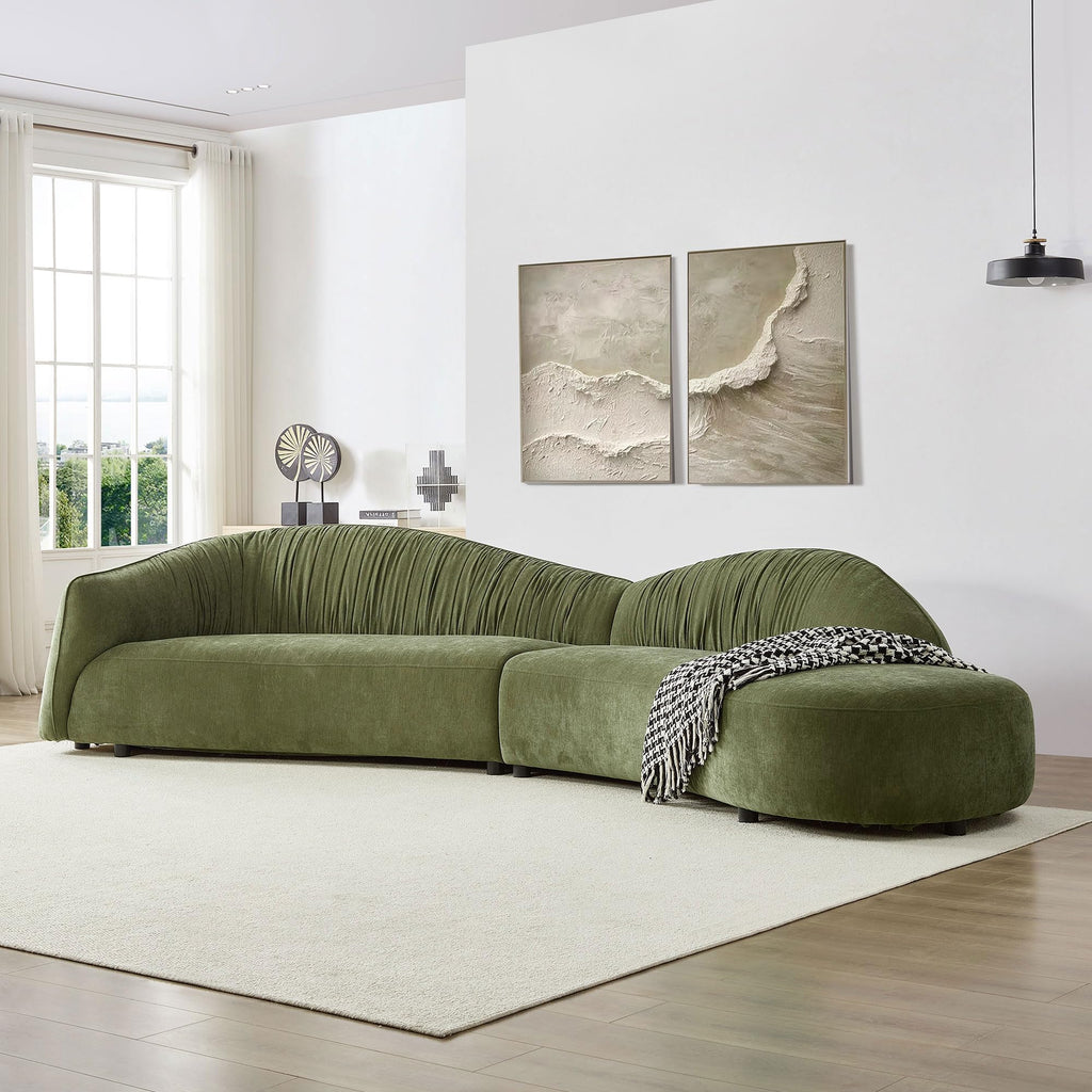 146" Oversized Upholstered Sectional Sofa with Right Chaise, Mid-Century Style 6-Seater Polyester Comfy Couch with