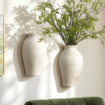 2 Pack Ceramic Wall Vase Home Decor Hanging Planter (12" Rustic)