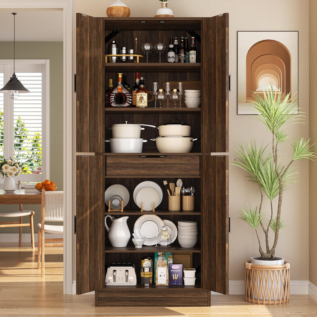 71" Tall Farmhouse Kitchen Pantry Storage Cabinet with Barn Doors