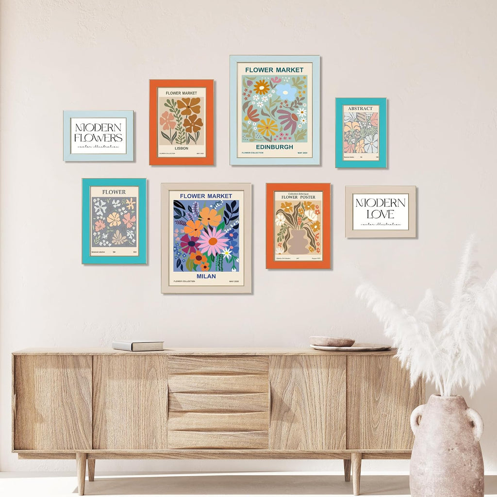 8x10 Picture Frames Set of 4, Colorful Photo Frame Modern Style | High Definition Tempered Real Glass, Wall Mounted