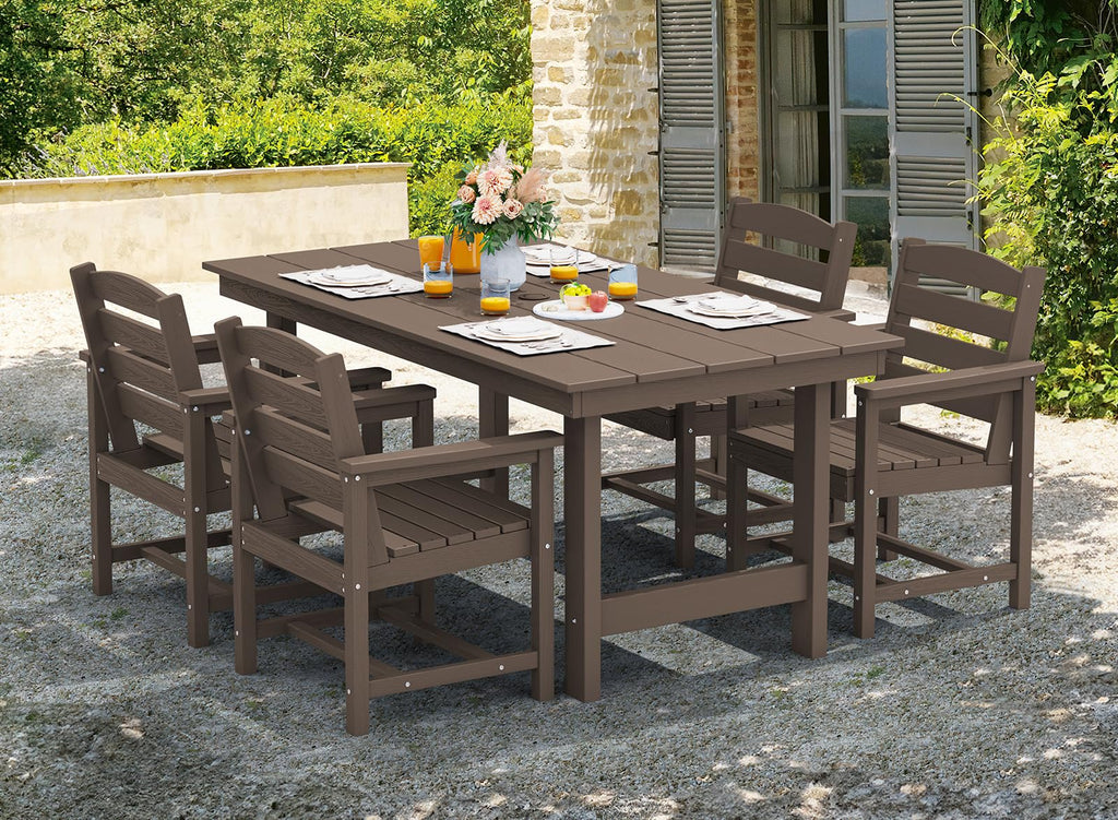 5 Pcs HDPE Patio Dining Set, Outdoor Dining Set for 4, Coffee
