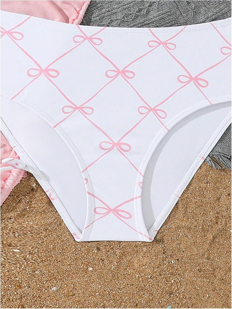 Girl's 3 Piece Cute Bow Swimsuit Halter Triangle Bathing Suits