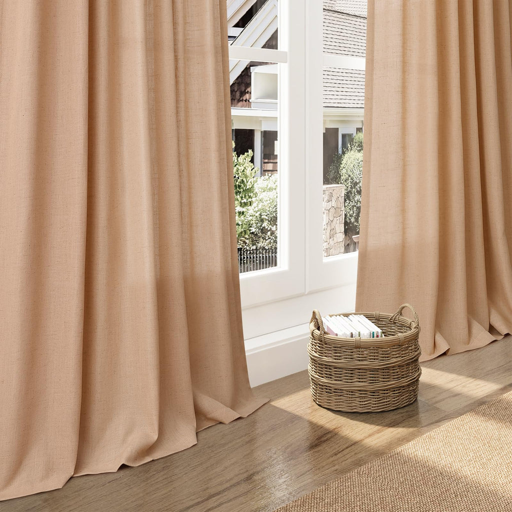Camel Linen Curtains 84 Inches Long Back Tab Light Filtering Privacy Semi Sheer Drapes Modern Farmhouse Decor Camel