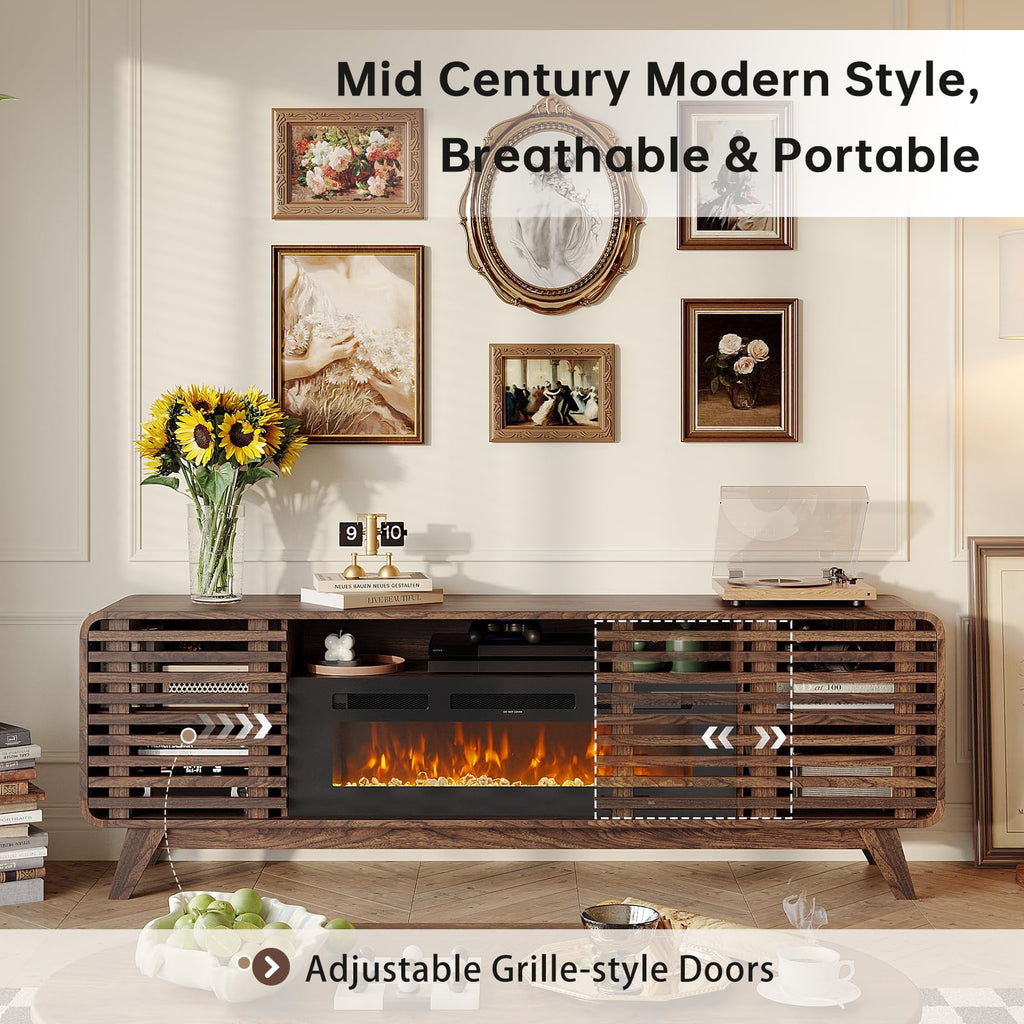 70" Fireplace TV Stand, Walnut