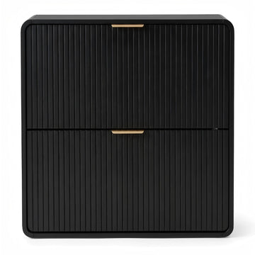 Modern Shoe Cabinet with 2 Flip Drawers, Fluted Panel Freestanding Wood Organizer, Black