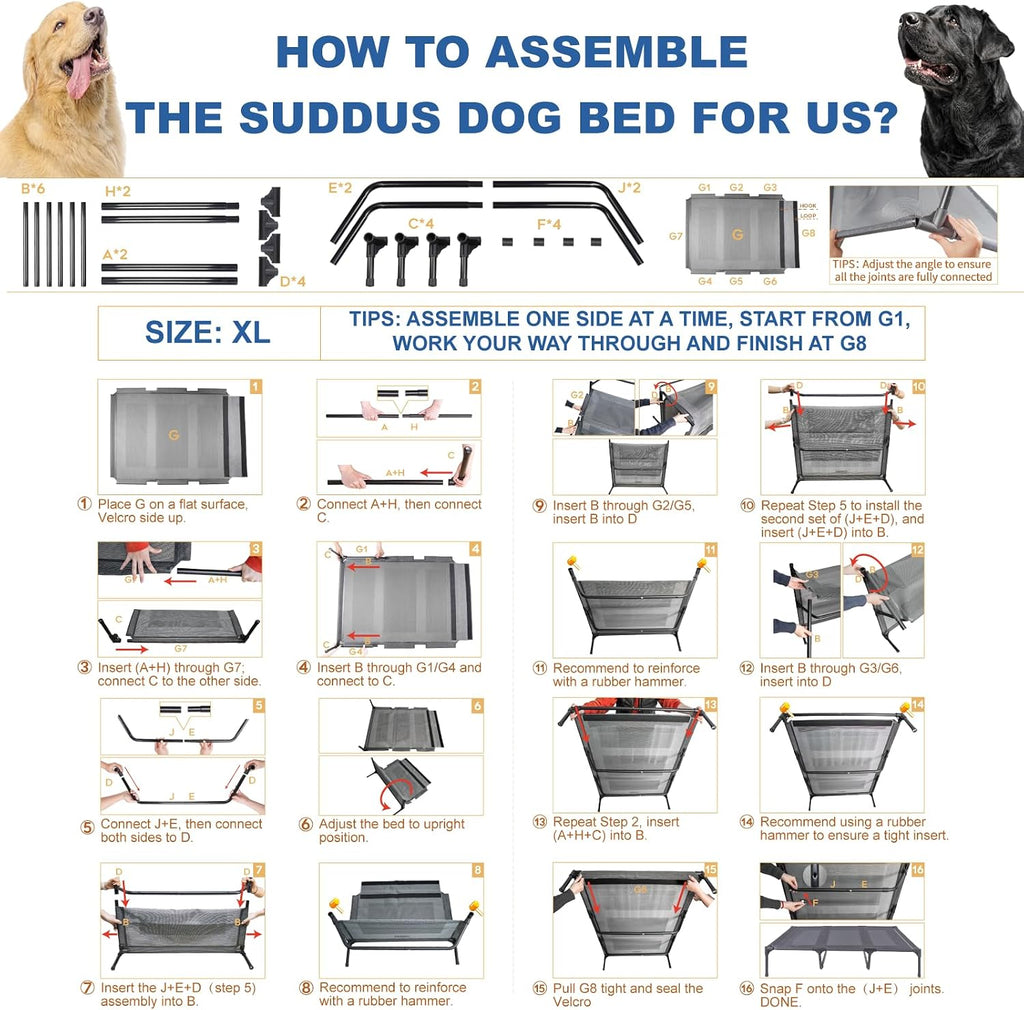 Elevated Dog Bed for Large Dogs 120lb, Breathable Cooling Raised Dog Cot with Dual Support Bars & Metal Frame