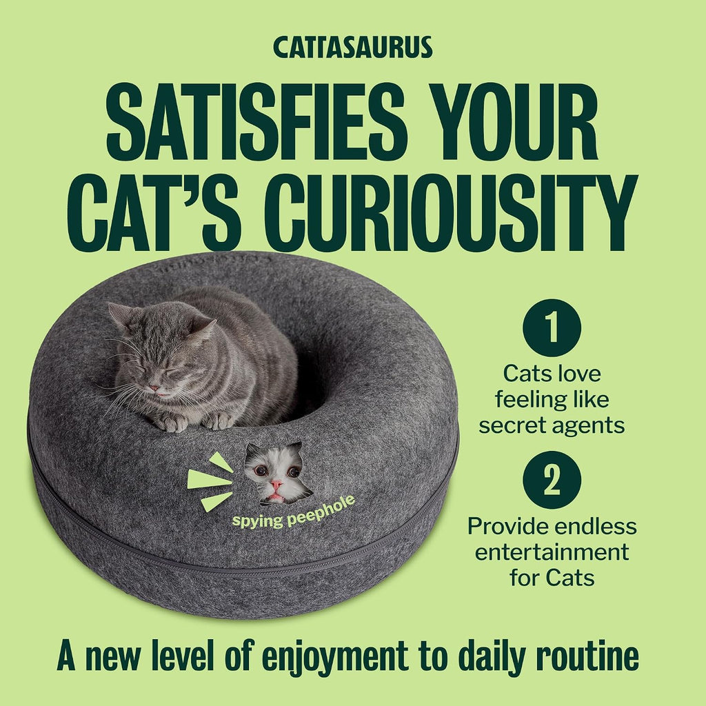 Peekaboo Cat Cave Donut for Multiple & Large Cats up to 30-45 lbs, 3-in-1 Self Warming Cat Bed, Tunnel & Scratcher