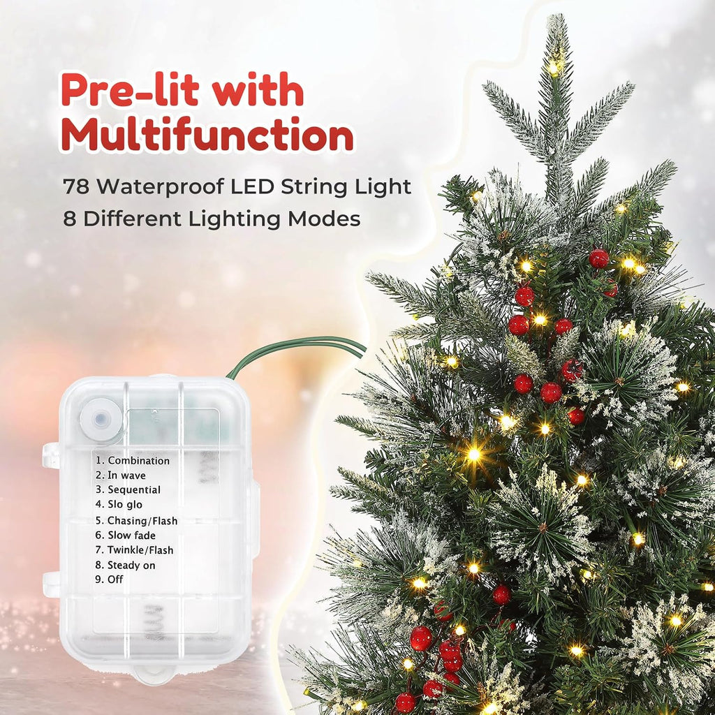 3FT Christmas Tree, Pre-Lit Artificial Christmas Trees with Lights, Small Xmas Trees with Sleigh Base & 78 Warm White