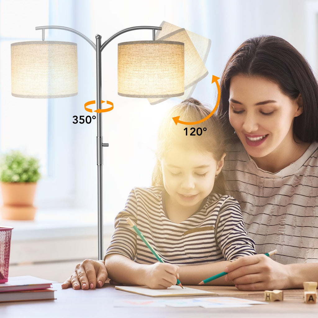 Dimmable Floor Lamp, Arc Floor Lamps, Stepless Dimming Modern Standing Lamp with Linen Shade, Tall Lamp Office