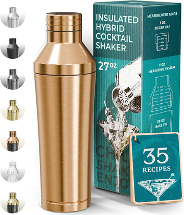 Insulated Cocktail Shaker Set | Double Wall Stainless Steel | Martini Shaker Bar Bartending | Built-in Drink Measure