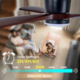 Modern 60 Inch Low Profile Flush Mount Ceiling Fan with LED Lights and Remote Control - 3 Wood Blades, Reversible DC Motor, 6 Speeds - Walnut and Matte Black