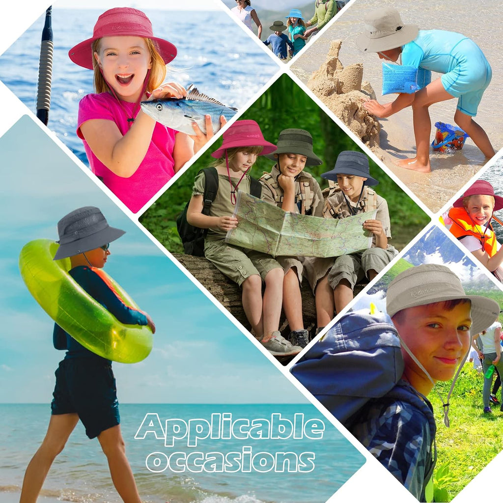 Outdoor Kids Sun Hat UPF 50+ Quick Dry Adjustable Bucket Hat Windproof Waterproof Beach Fishing Safari Hat