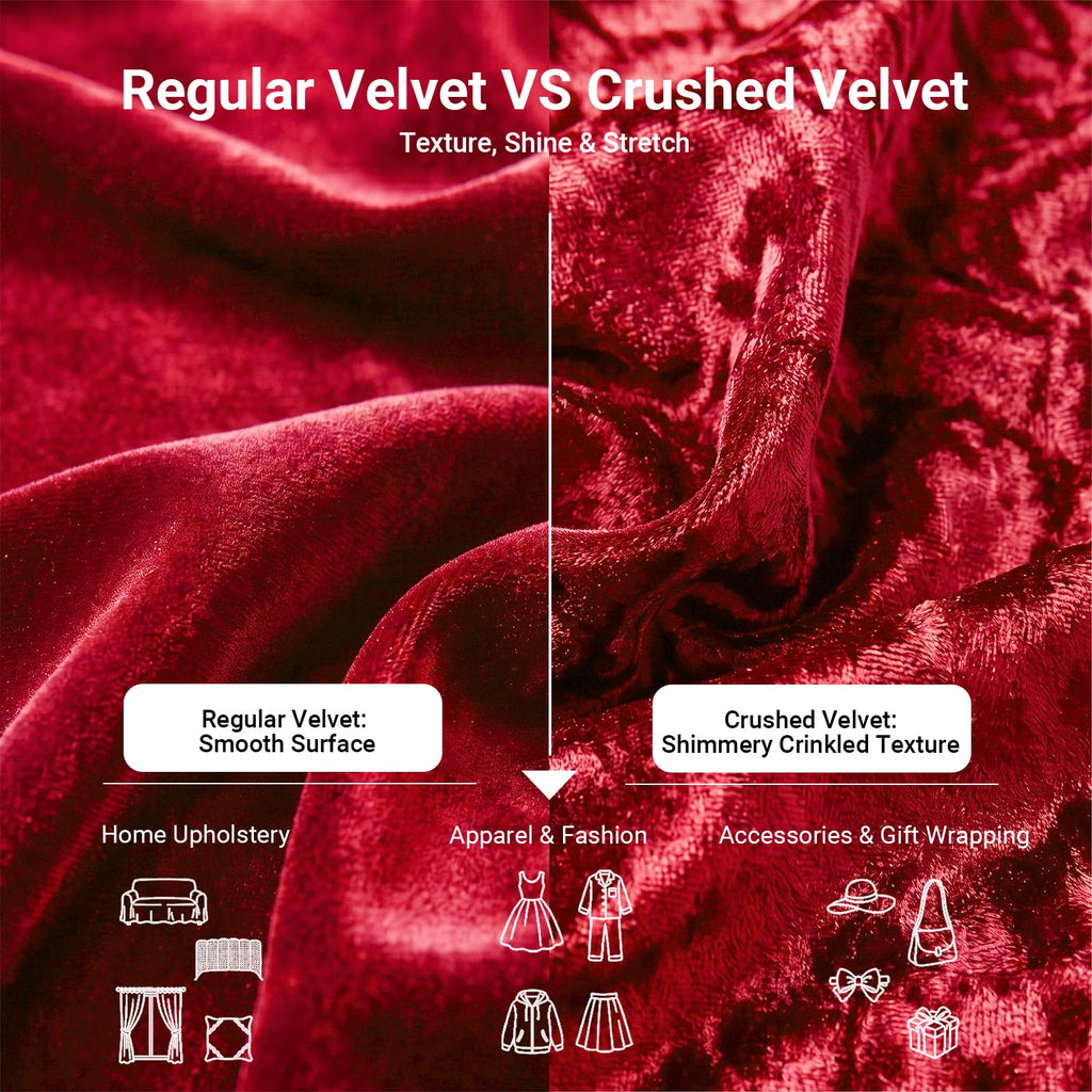 Crushed Velvet Fabric, 2 Way Stretch, 63 Inch x 1 Yard, Red