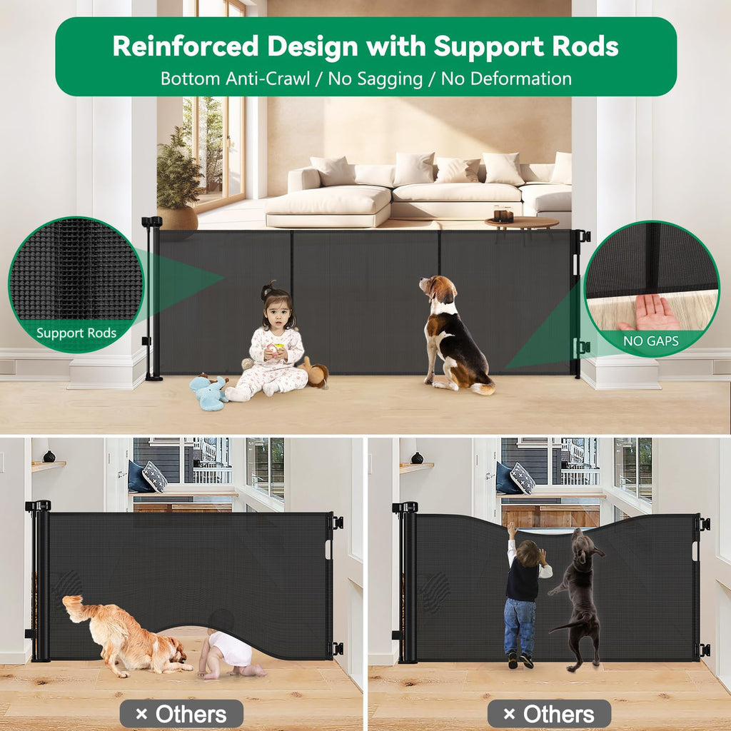 Reinforced 85" Wide Retractable Baby Gates Extra Wide Dog Gate, Black
