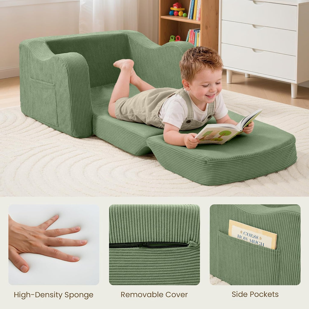 Kids Sofa Chair, in-1 Kids Couch, Fold Out Foam Sofa, Green