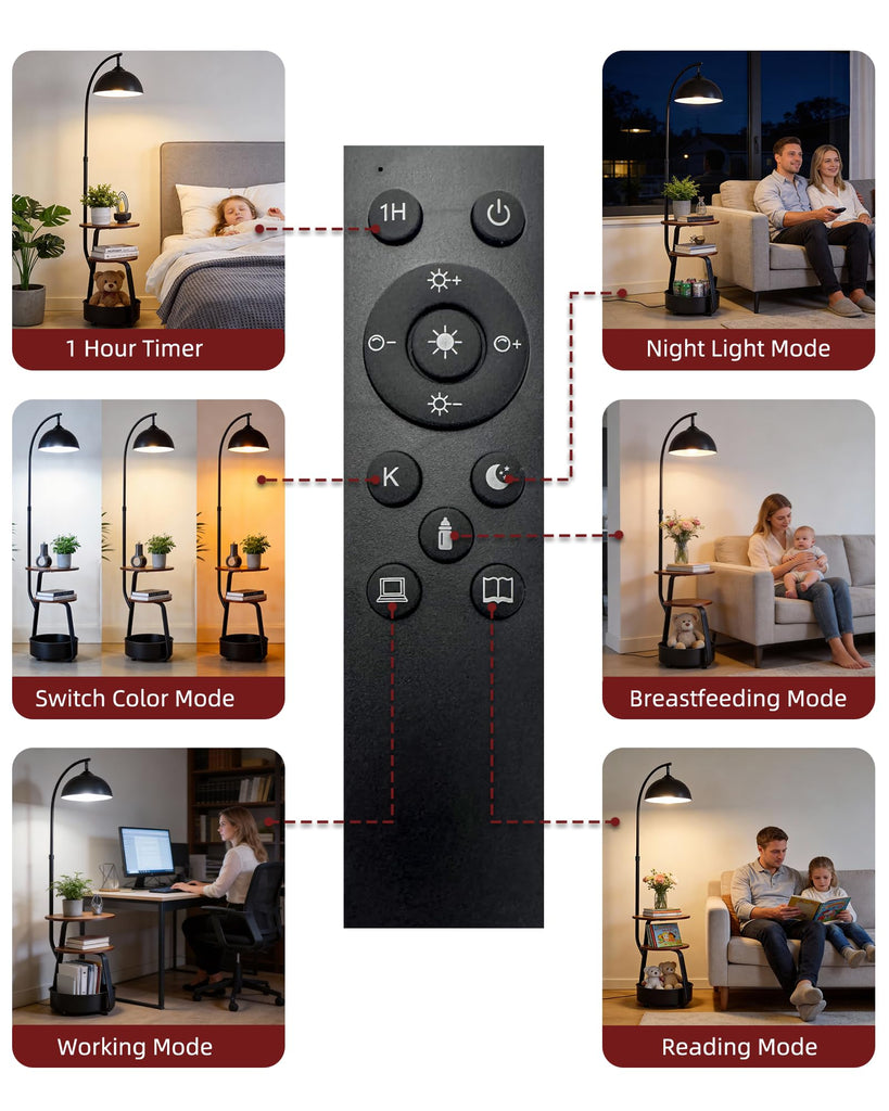 Smart Floor Lamp with Side Table, Dimmable