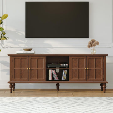67" Mid Century Modern TV Stand with Window Design,Wood Entertainment Center with Open Shelf,Up to 70" Media TV for