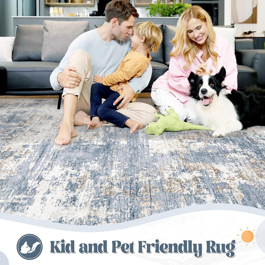 8x10 Area Rugs for Living Room, Washable Modern Abstract Large Area Rug Neutral Soft Non Slip Kids Rug Stain