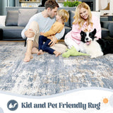8x10 Area Rugs for Living Room, Washable Modern Abstract Large Area Rug Neutral Soft Non Slip Kids Rug Stain Resistant