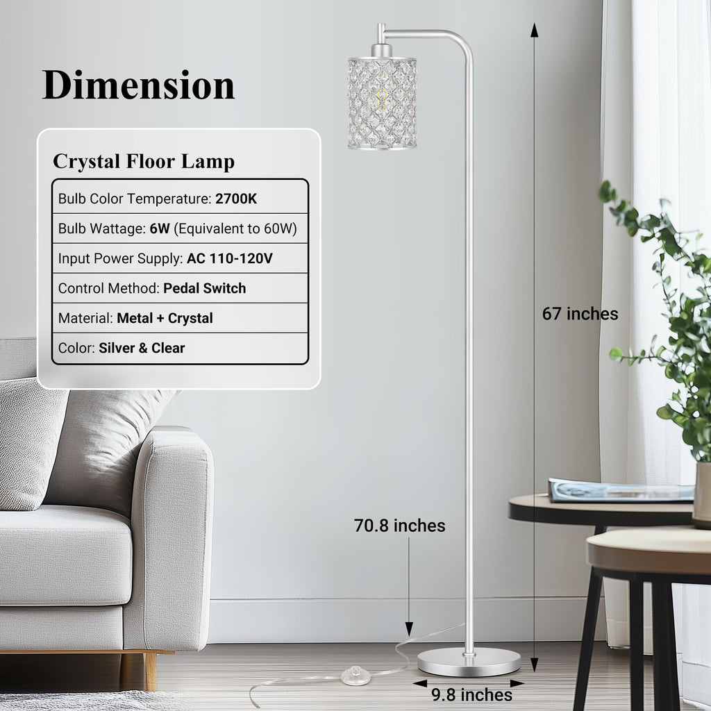 67" Silver Floor Lamp, Modern Standing Lamps