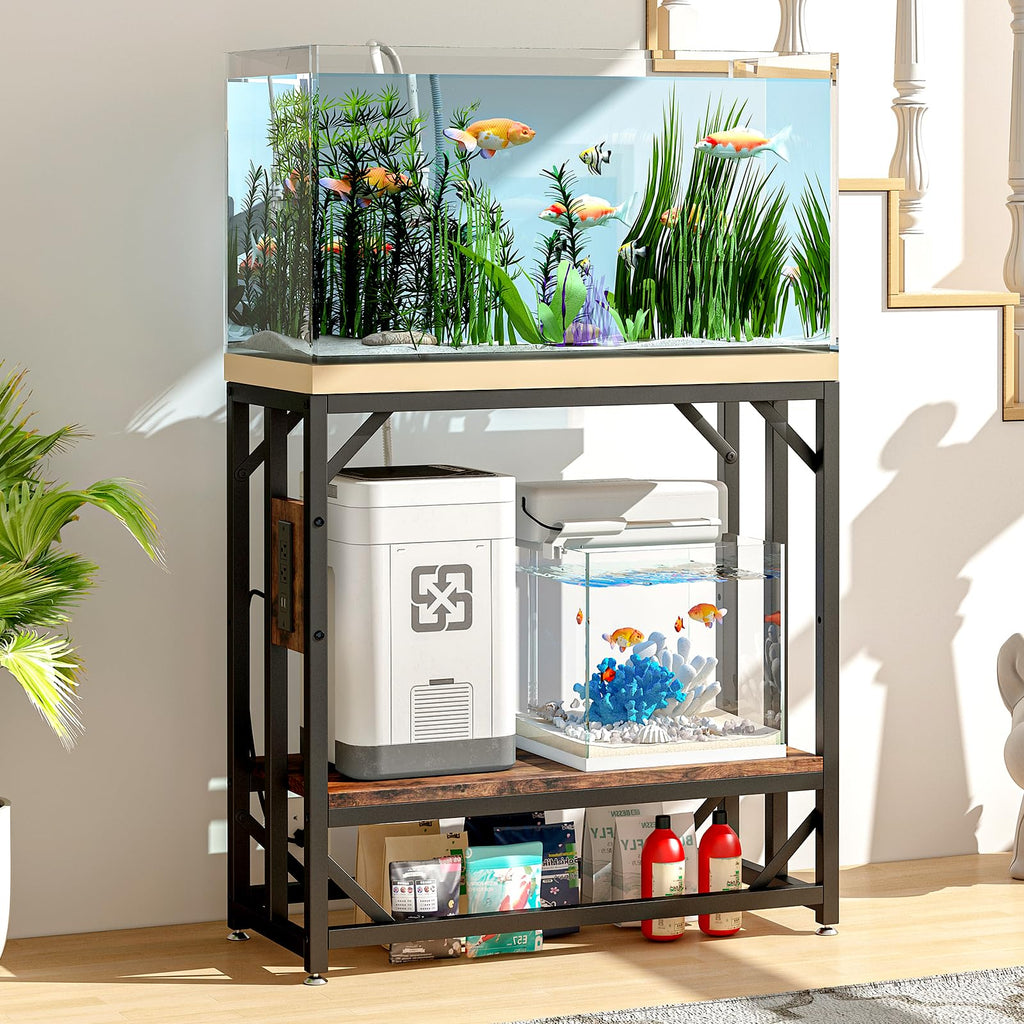 20-29-37 Gallon Fish Tank Stand with Power Outlet, Adjustable Aquarium Stand, Heavy Duty Terrarium Stand, Metal Frame