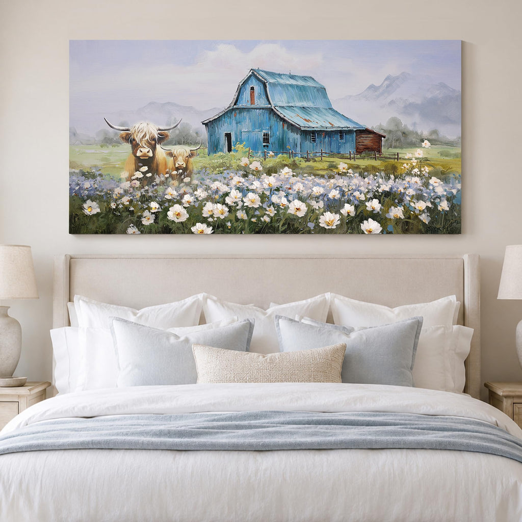 Farmhouse Highland Cow Canvas Wall Art 48"x24"