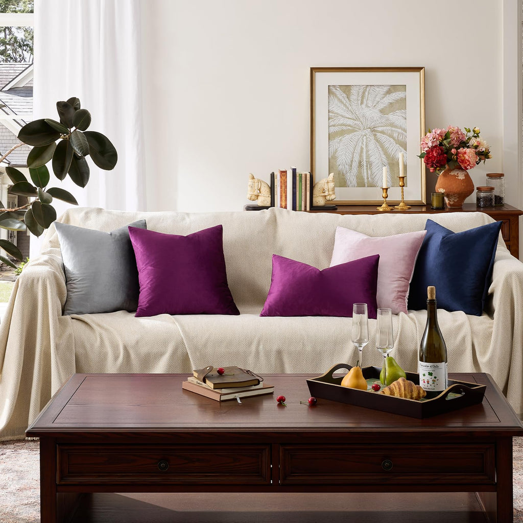 Velvet Pillow Covers 26x26 Decorative Pillows Pack of 2 Purple