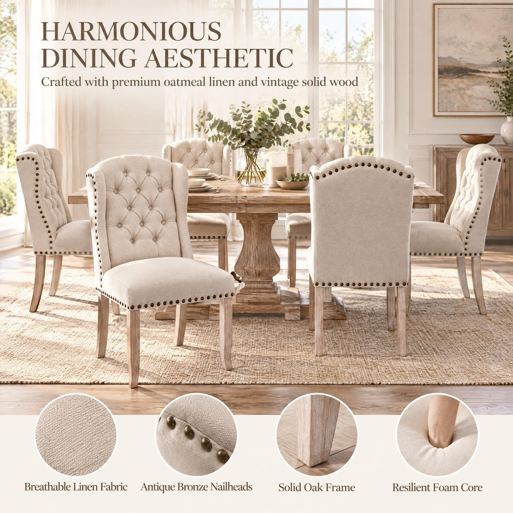 Modern Tufted Dining Chairs Set of 2, Linen Upholstered Dining Room Chairs Armless Guest Side Chair Dining Room
