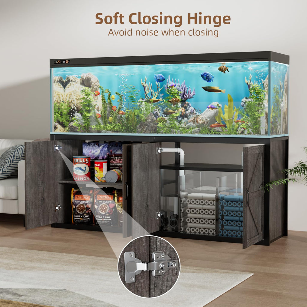 125-150 Gallon Fish Tank Stand with Power Outlet & Cabinet, Grey