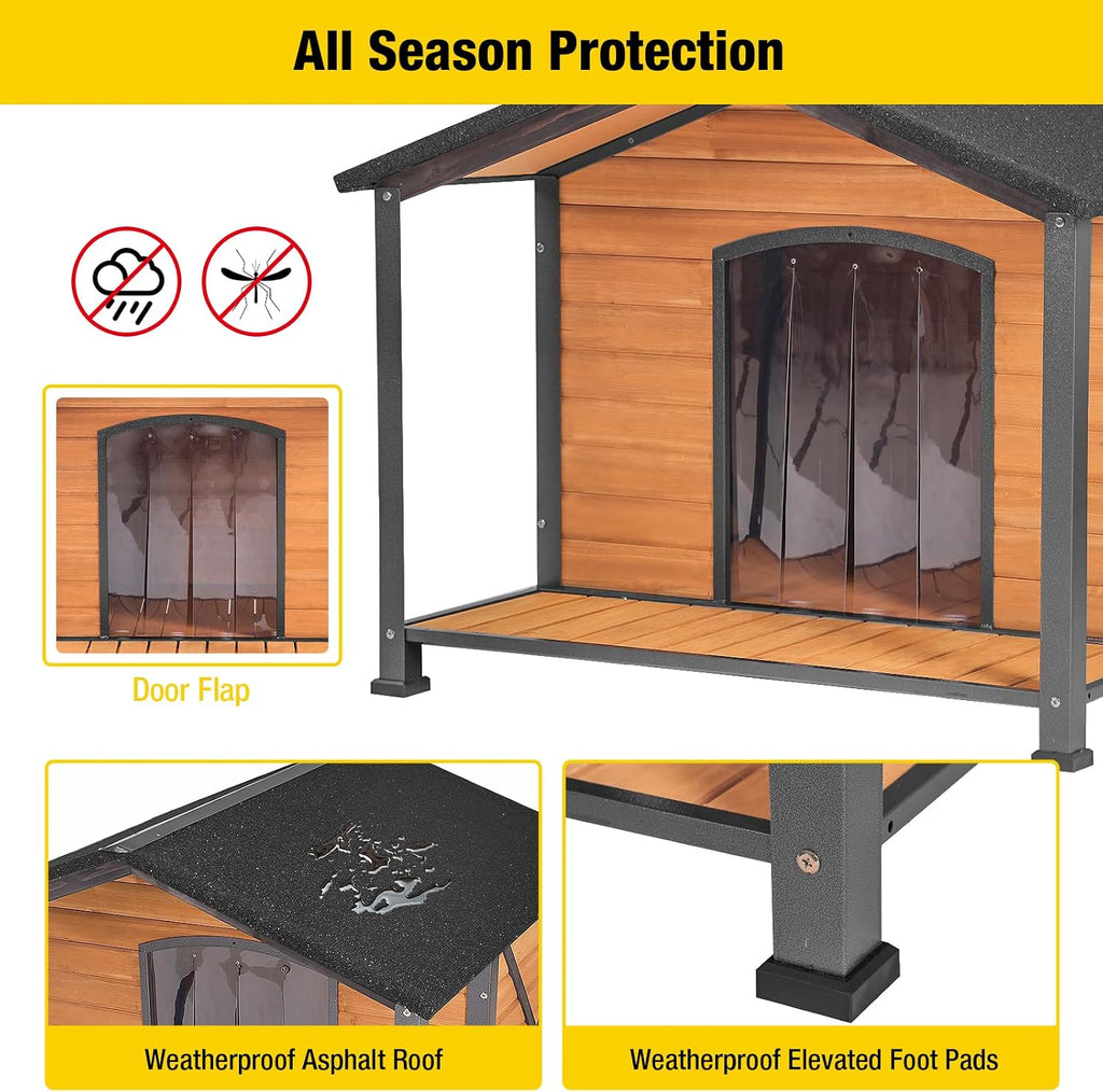 Outdoor Dog House with Chewproof Strong Metal Frame Outside Dog Kennel Weatherproof for Medium to Large Dogs, (41.5"
