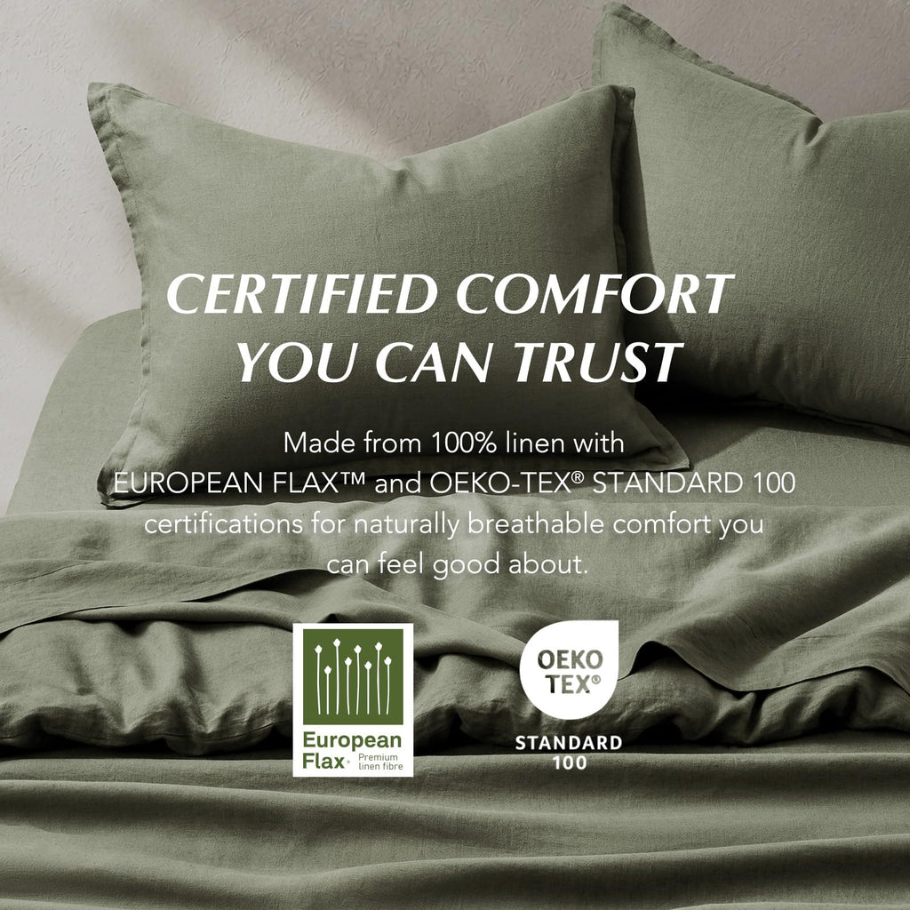 100% European Flax Linen Duvet Cover Set, Dried Sage