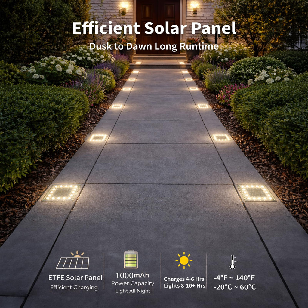 Solar Ground Lights, 4x4 Paver Light, Warm White, 2Pk