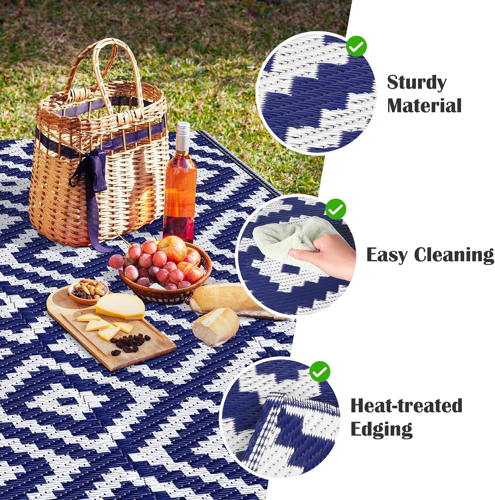 Waterproof Outdoor Rug, Reversible Patio Rug, Blue