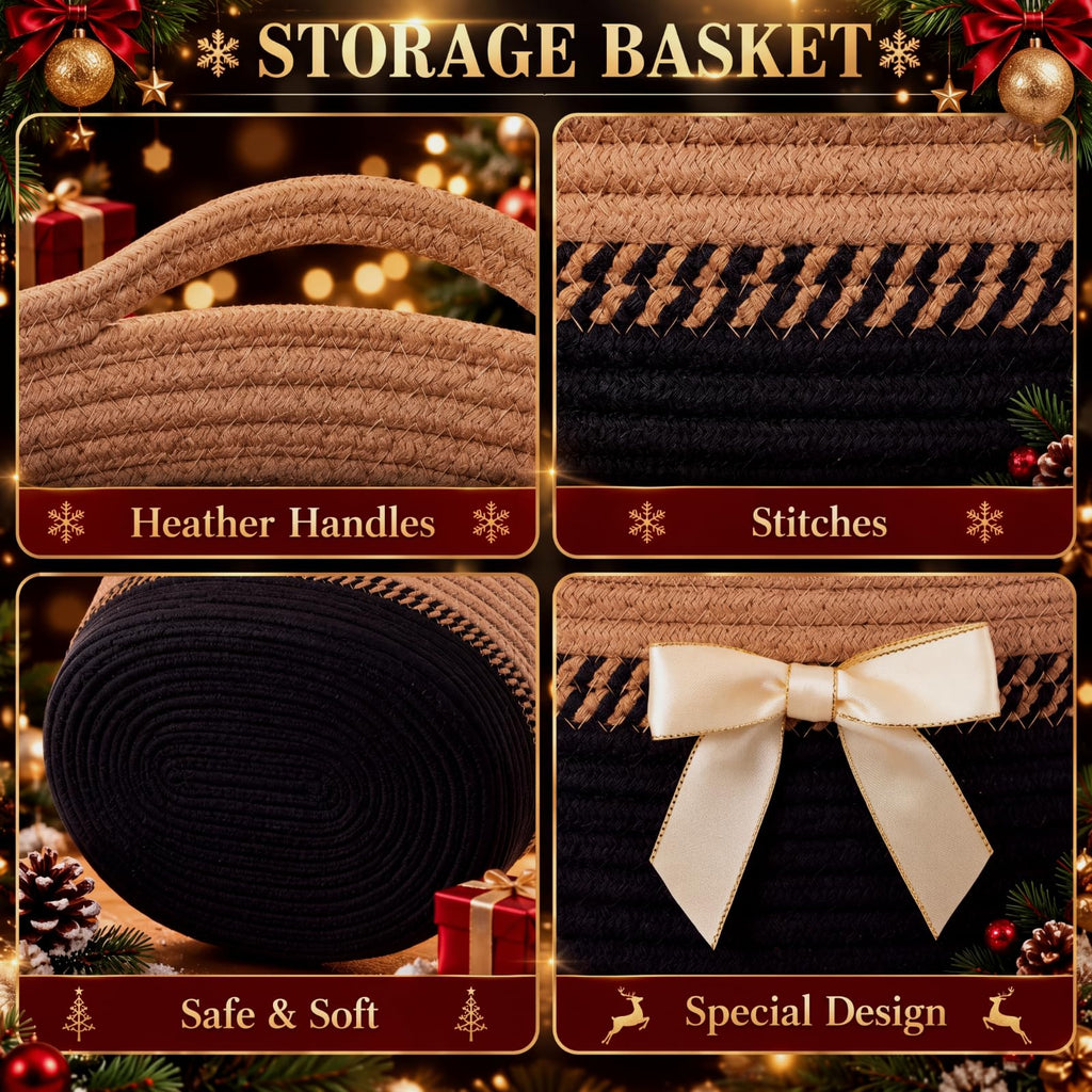 Woven Christmas Gift Basket Empty, Black Brown