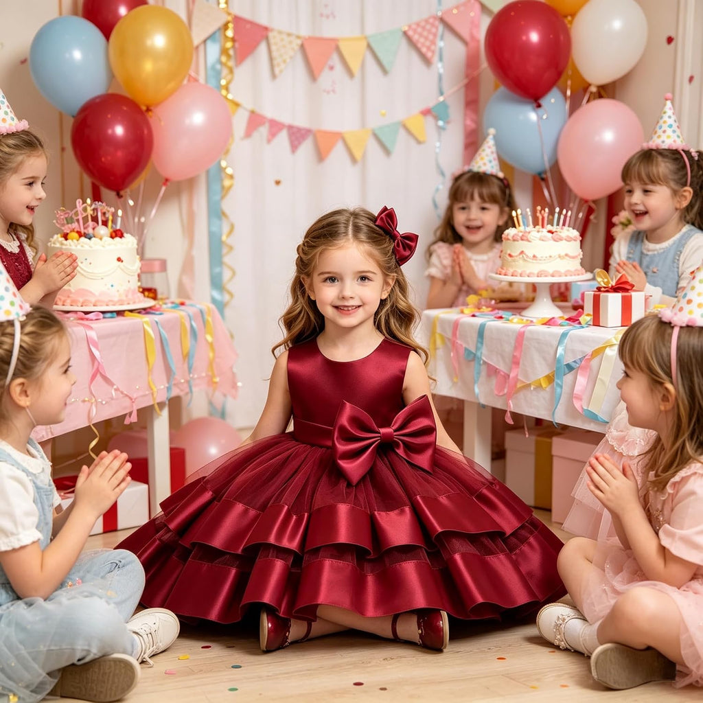 Toddler Girl Bowknot Backless Tutu Gown Ruffle Lace Tulle Dress Baby Party Dresses with Headwear