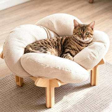 Elevated Cat Bed Wooden, Cat Couch Fluffy, Cat Sofa Flower for Indoor Cats, Raised Cat Bed with Washable Fluffy