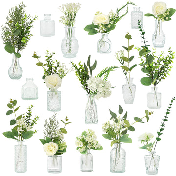 Artificial Flowers with Vases, 16 Pcs Bud Vases, & 81 Pcs Artificial Plants DIY Set Suitable for Centerpieces Table