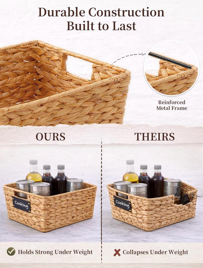 Pantry Baskets, 3 Pack Wicker Storage Baskets for Shelves, Natural
