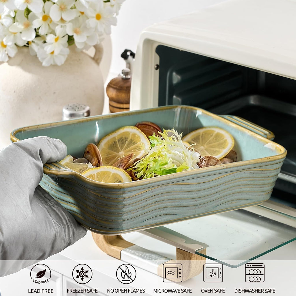 Ceramic Dish Set of 3, Casserole Dishes for Oven, Square Porcelain Bakeware Set with Handles, Lasagna Pan for