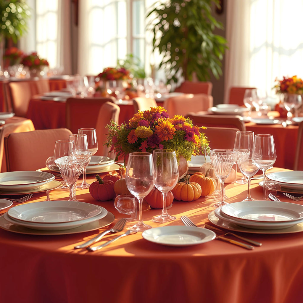 Thanksgiving Round Tablecloth 120 Inch, 8 Pack Burnt Orange Rust