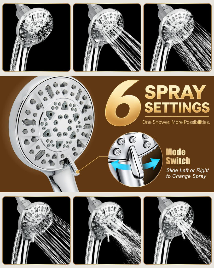 Tub Shower Faucet Set 6 Mode Handheld Valve Kit Polish Chrome
