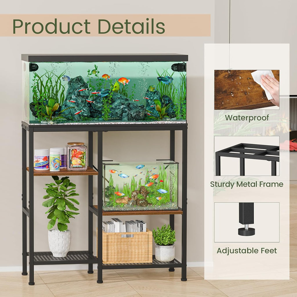 30 Gallon Aquarium Stand, Fish Tank Stand with Shelf for Storage, 3 Tier Heavy Metal Frame Fish Tank Stand, 30 Gallon